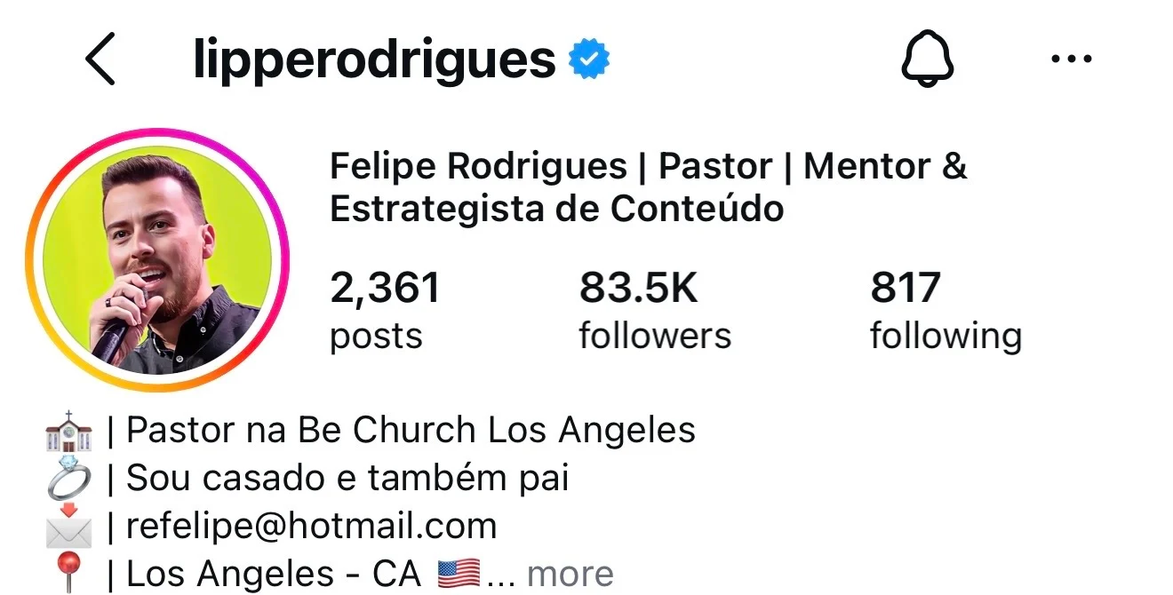 Perfil do @lipperodrigues depois — 83,5 mil seguidores