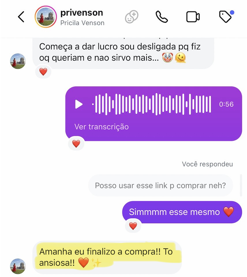 Mensagem de aluna 1